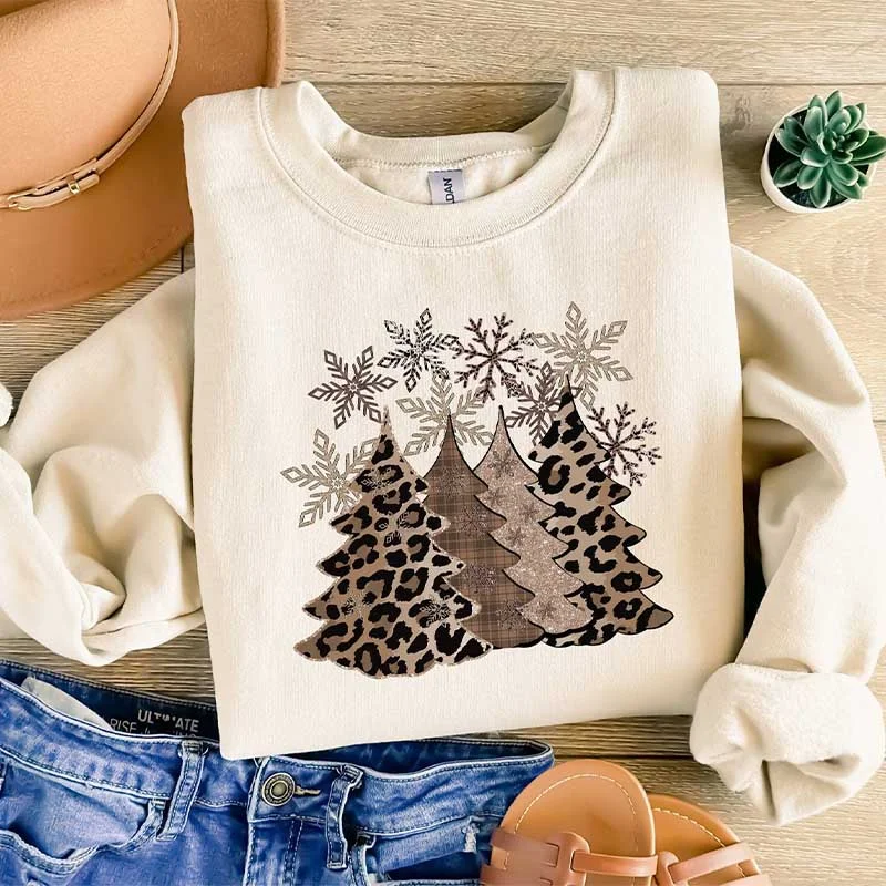 Adidas sweatshirts sleek -Leopard Print Christmas Tree Family Matching Sweatshirt