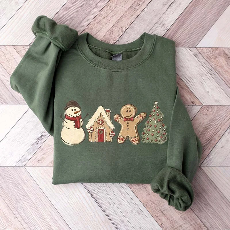 graphic sweatshirts plush -Cute Gingerbread Cookies Sweatshirt