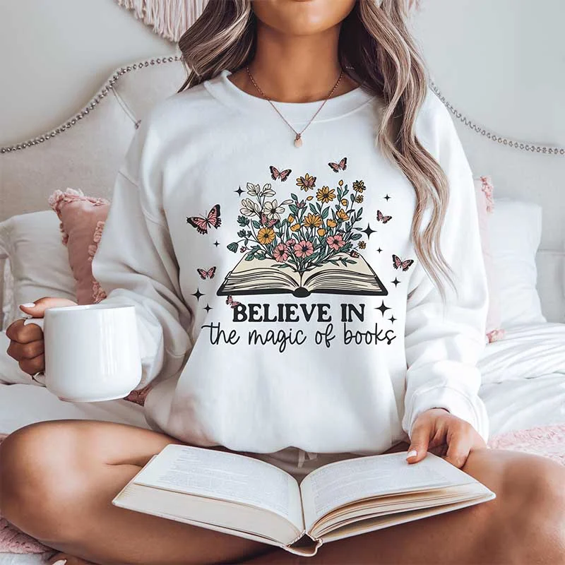 oversized sweatshirts comfy -Believe In The Magic Of Book Sweatshirt