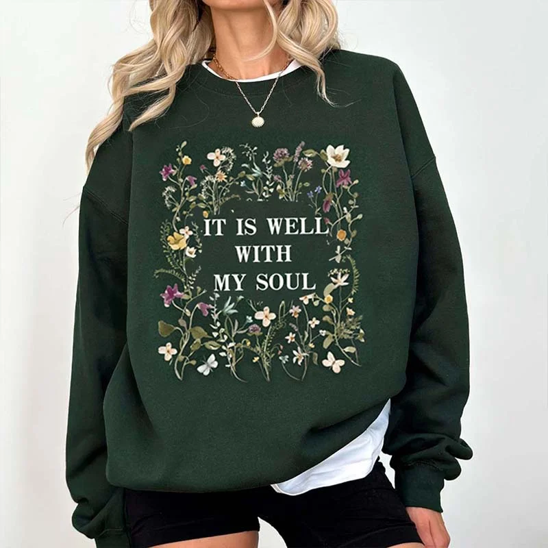 navy sweatshirts trendy -It Is Well With My Soul Spiritual Sweatshirt