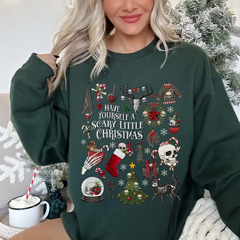 sweatshirts for adventure -Gothic Christmas Skeleton Sweatshirt