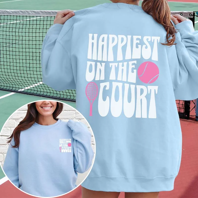 white sweatshirts cool -Teen Happiest on the Court Trendy Tennis Sweatshirt