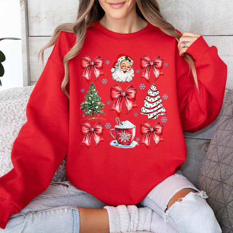 orange sweatshirts sporty -Coquette Bow Red Ribbon Santa Sweatshirt