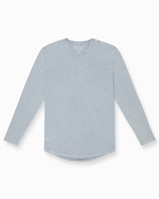 Acid Wash Drop-Cut Long Sleeve