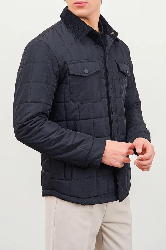 tight vivid jacket -QUILTED SHACKET WITH CORDUROY COLLAR