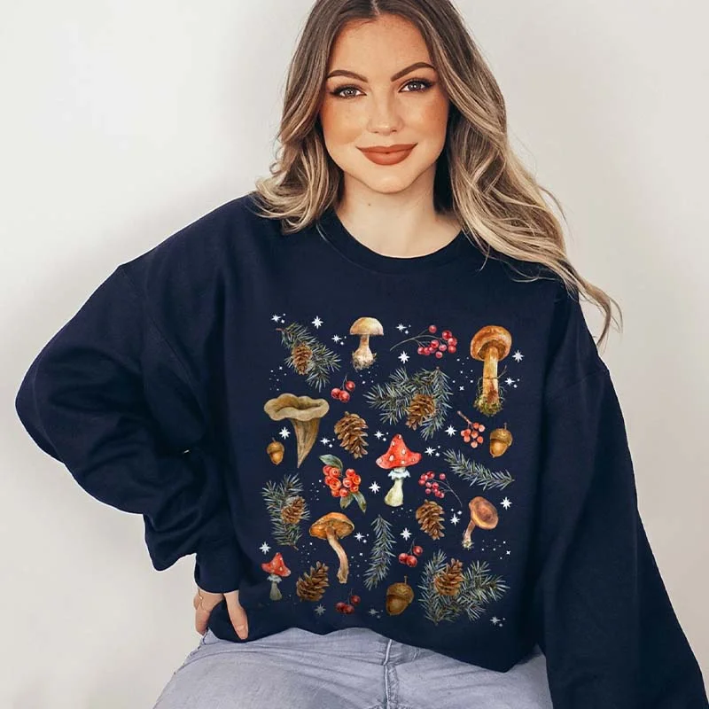 yellow sweatshirts modern -Vintage Dark Winter Forest Mushroom Sweatshirt