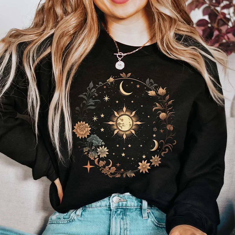 sweatshirts with waves -Celestial Witchy Moon Sweatshirt