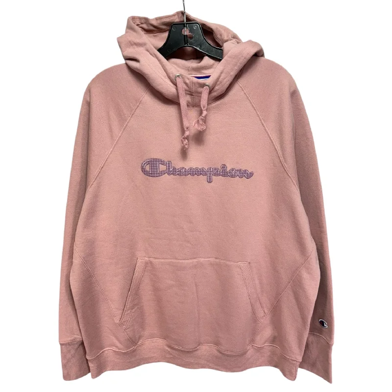 pink sweatshirts vibrant -Athletic Sweatshirt Hoodie By Champion In Pink, Size: 2x