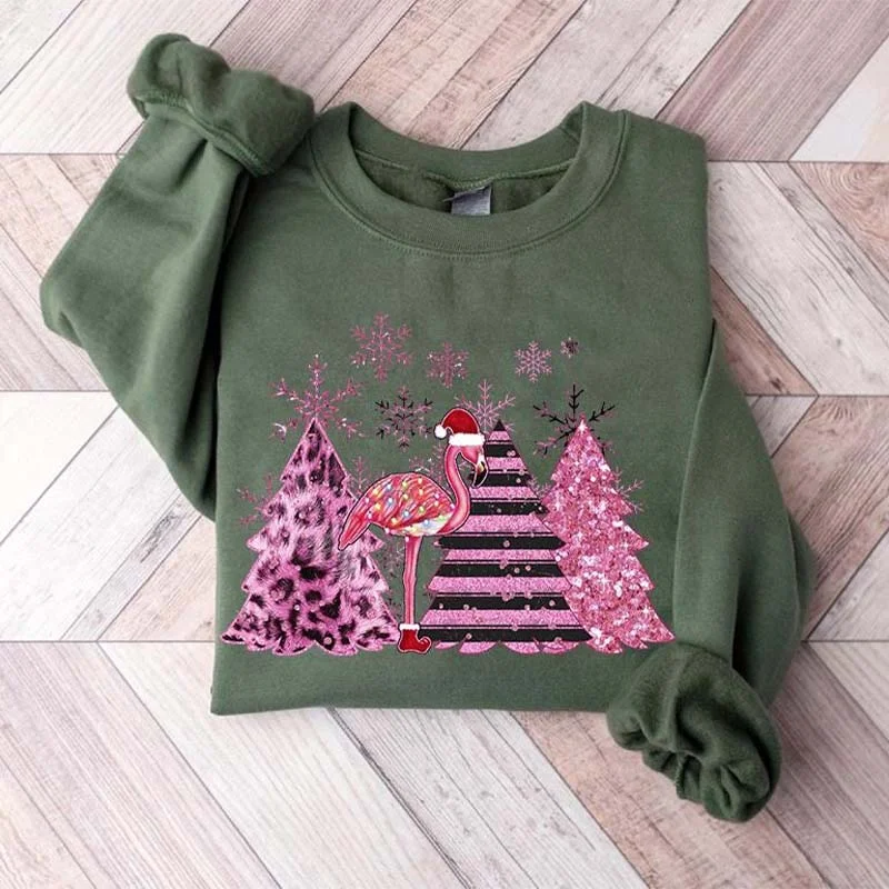 teal sweatshirts unique -Flamingo Christmas Tree Sweatshirt