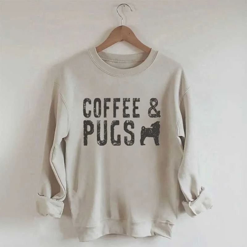 printed sweatshirts unique -Coffee And Pug Sweatshirt