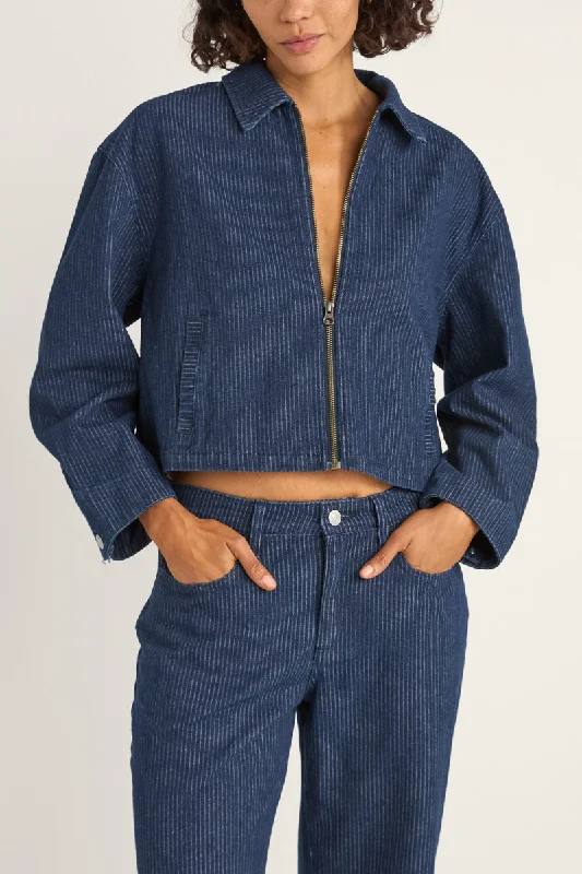 sleek shine jacket -Pinstripe Cropped Jacket Indigo