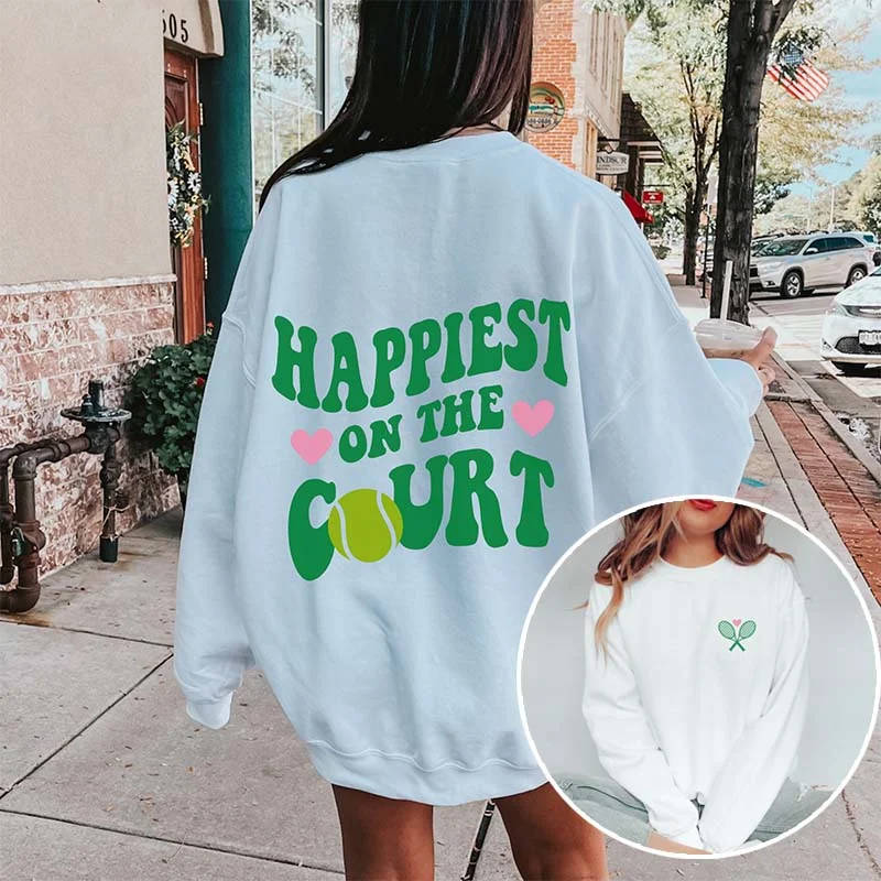 blue sweatshirts sleek -Trendy Happiest On the Court Tennis Sweatshirt