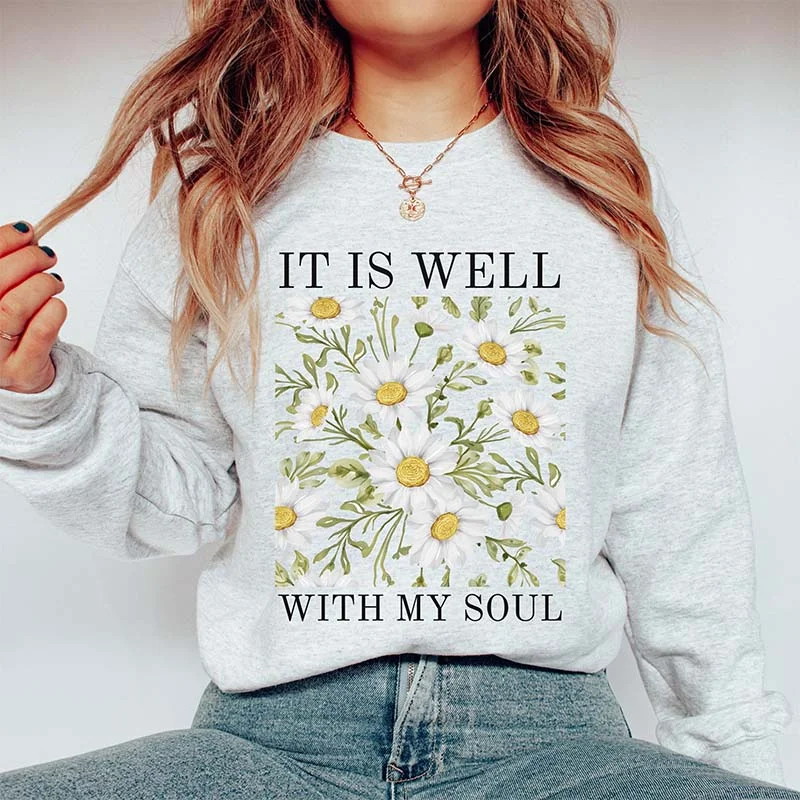 green sweatshirts plush -Vintage Floral Spiritual Faith Sweatshirt