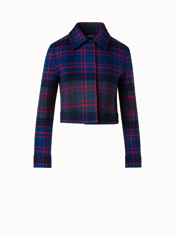 orchid shine jacket -Short Glen Check Jacket in Wool Cashmere Double-Face