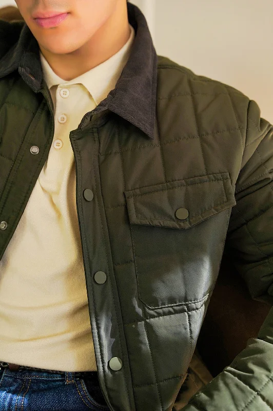 citron rest jacket -QUILTED SHACKET WITH CORDUROY COLLAR