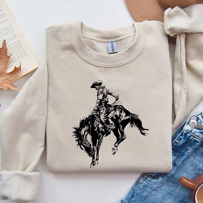 beige sweatshirts trendy -Rodeo Country Cowboys Western Sweatshirt