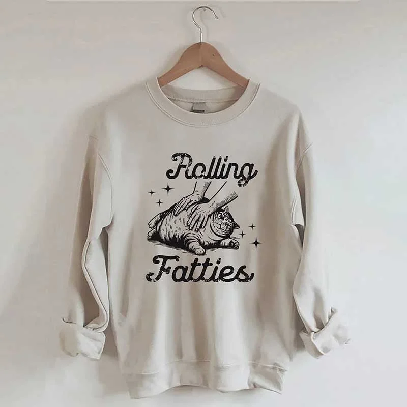 beige sweatshirts sleek -Rolling Fatties Cat Sweatshirt