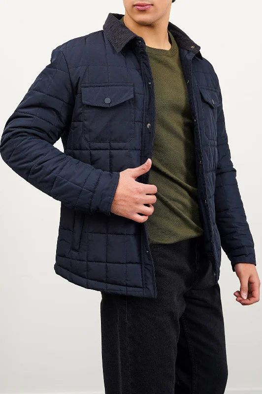 wave calm jacket -QUILTED SHACKET WITH CORDUROY COLLAR