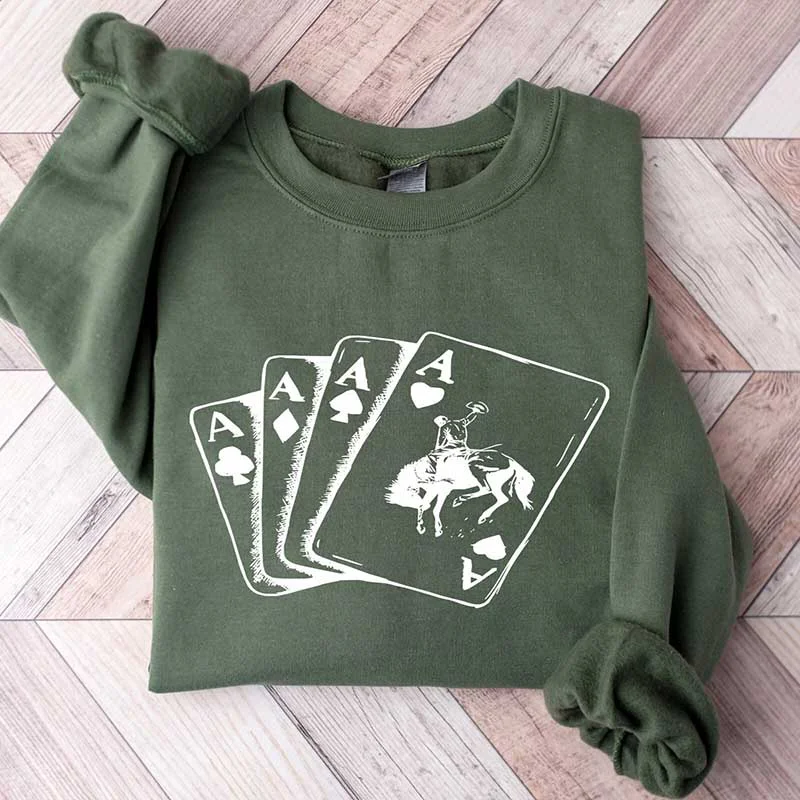 blue sweatshirts cozy -Playing Ace Card Cowboy Sweatshirt