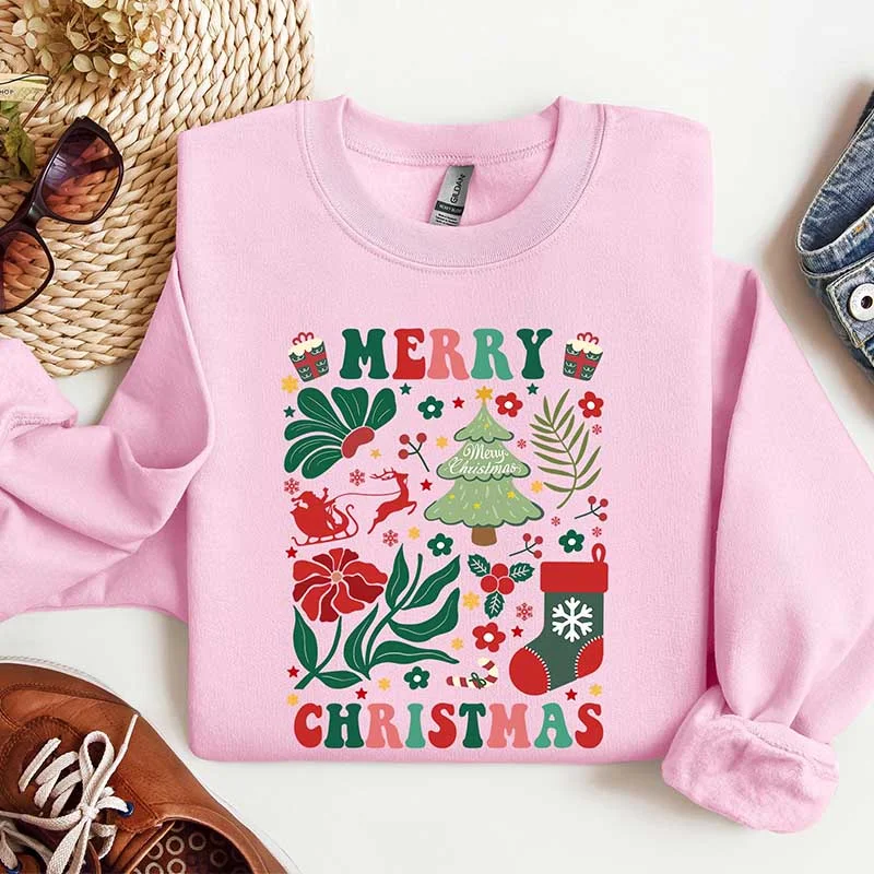 oversized sweatshirts sale -Cute Merry Christmas Holiday Sweatshirt