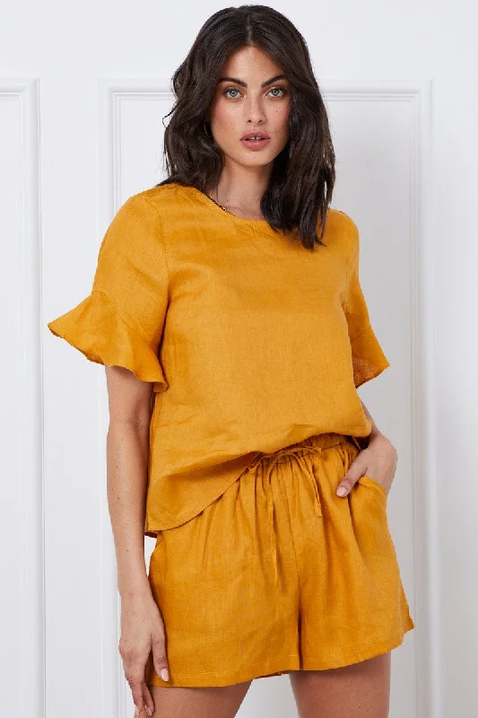 shorts teens cosmic smoke -shorts with spliced hems -shorts with spliced hems -Yellow Tie Up Linen Shorts Paper Bag Linen