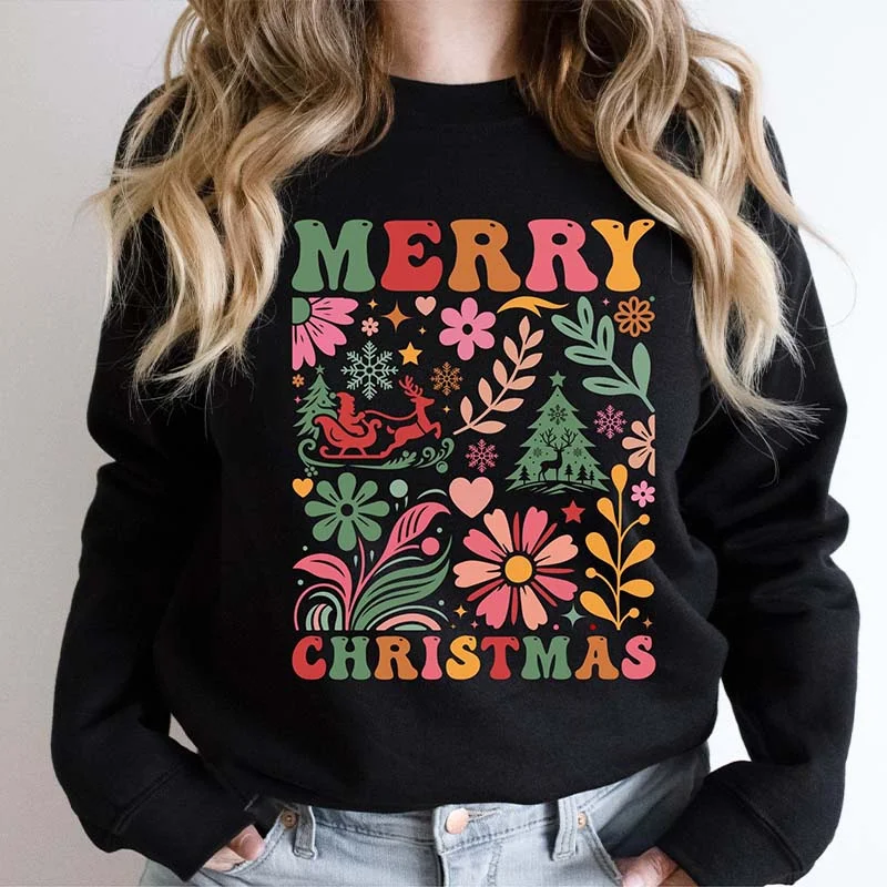 Under Armour sweatshirts white -Merry Christmas Boho Flowers Sweatshirt