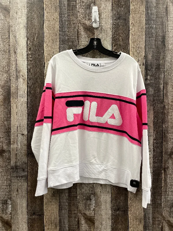 white sweatshirts vibrant -Athletic Sweatshirt Crewneck By Fila In Black & Pink, Size: 1x