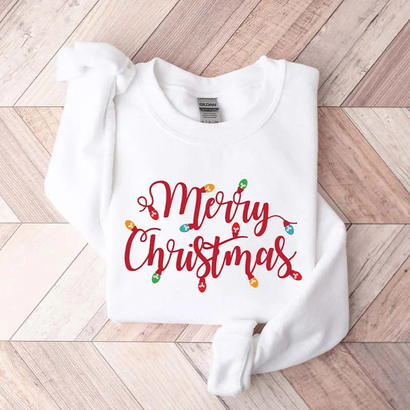 grey sweatshirts sleek -Merry Christmas Lights Sweatshirt