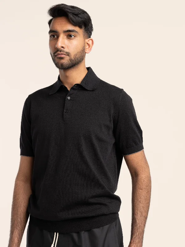 t-shirts men trail splice -t-shirts men trail splice -Black Cotton Lightweight Knit Polo