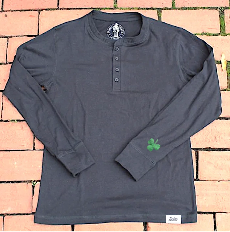 t-shirts with bronze prints -t-shirts with bronze prints -Boston Scally The Shamrock Limited Edition Henley - Black