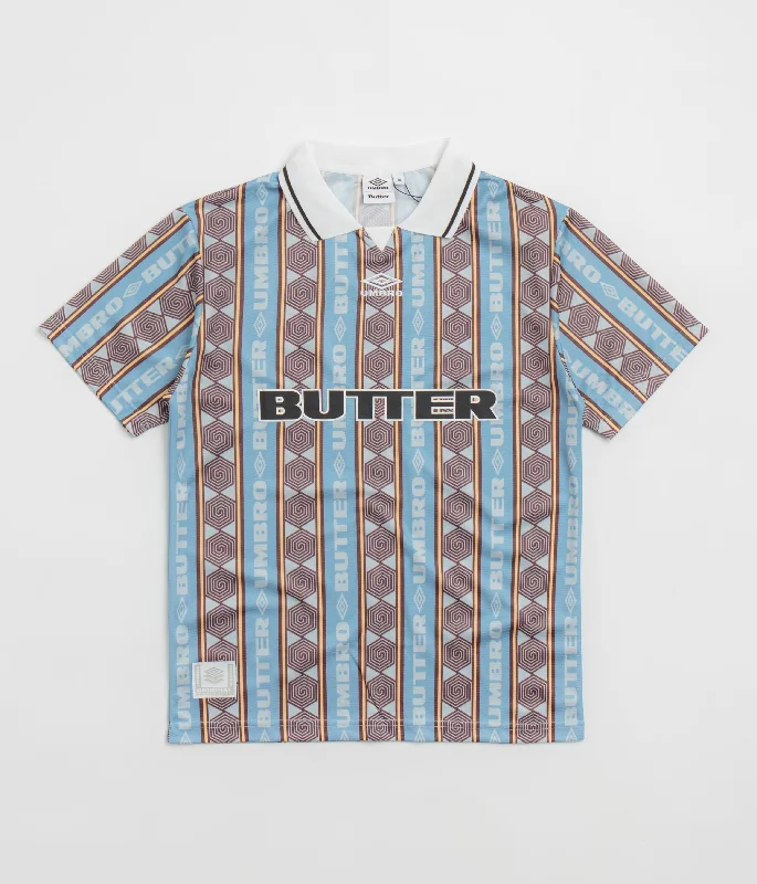 t-shirts with lattice sides -t-shirts with lattice sides -Butter Goods x Umbro Vert Jersey - Sky / Brown