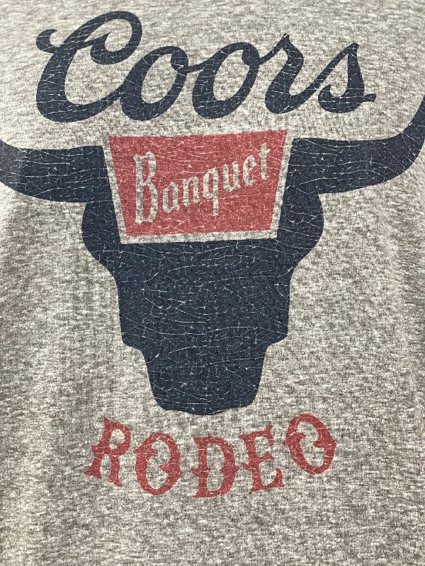 t-shirts women peacock plume -t-shirts women peacock plume -Coors Banquet Rodeo BULL Graphic Tee- Heather Grey