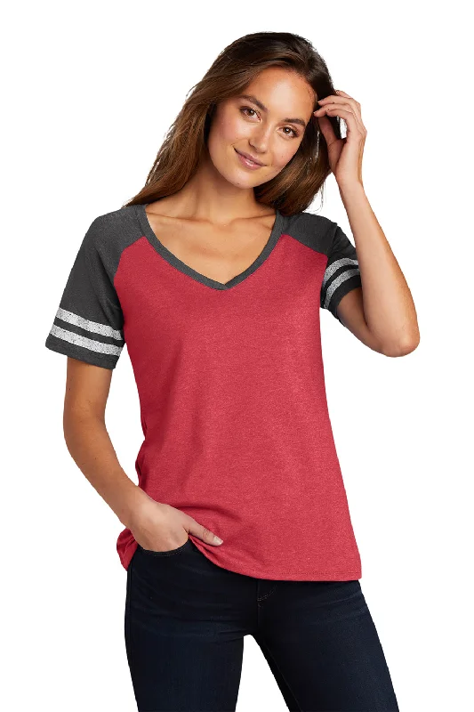 t-shirts women soft amber -t-shirts women soft amber -District Womens Game Short Sleeve V-Neck T-Shirt - Heather Red/Heather Charcoal Grey