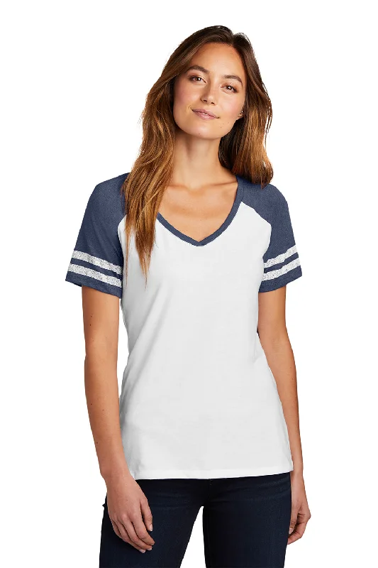 ribbed-cotton t-shirts texture -ribbed-cotton t-shirts texture -District Womens Game Short Sleeve V-Neck T-Shirt - White/Heather Navy Blue