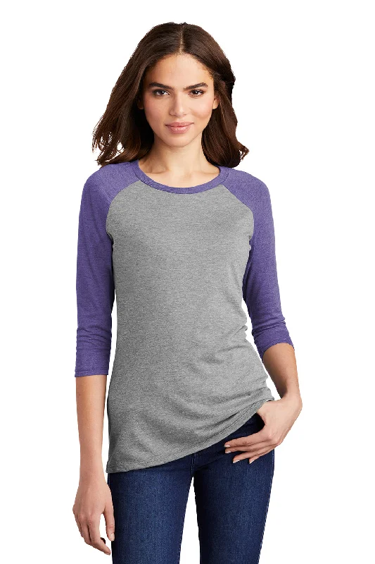 ribbed-cotton t-shirts texture -ribbed-cotton t-shirts texture -District Womens Perfect Tri 3/4 Sleeve Crewneck T-Shirt - Grey Frost/Purple