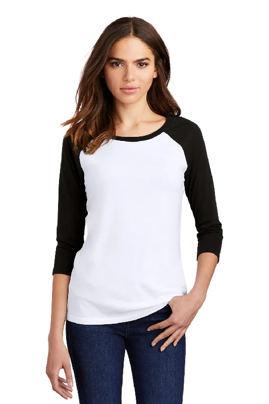 t-shirts with lattice sides -t-shirts with lattice sides -District Womens Perfect Tri 3/4 Sleeve Crewneck T-Shirt - White/Black