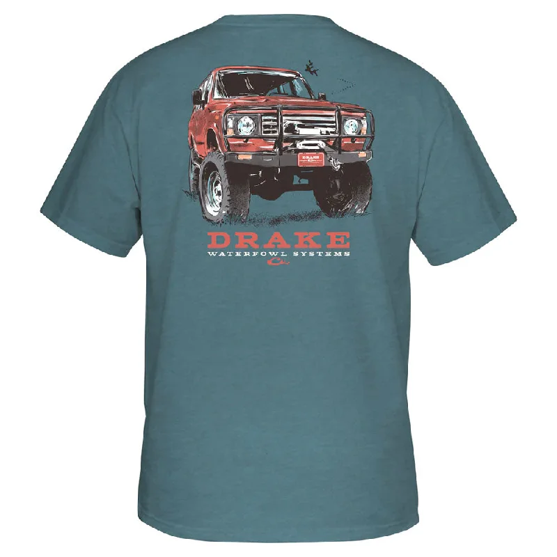 t-shirts men ridge weave -t-shirts men ridge weave -Drake Red 4X4 Truck T-Shirt- Smoke Blue Heather