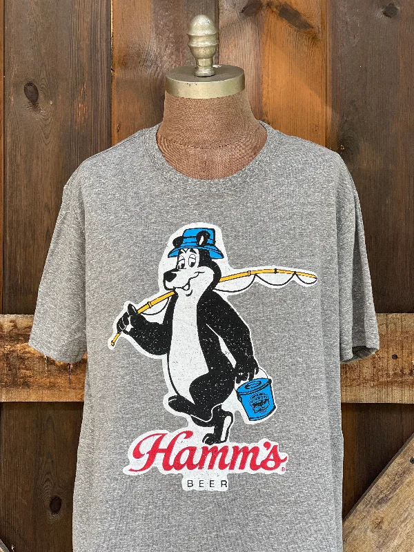 t-shirts with vented hems -t-shirts with vented hems -Hamm’s Fishing Bear Tee- Heather Grey