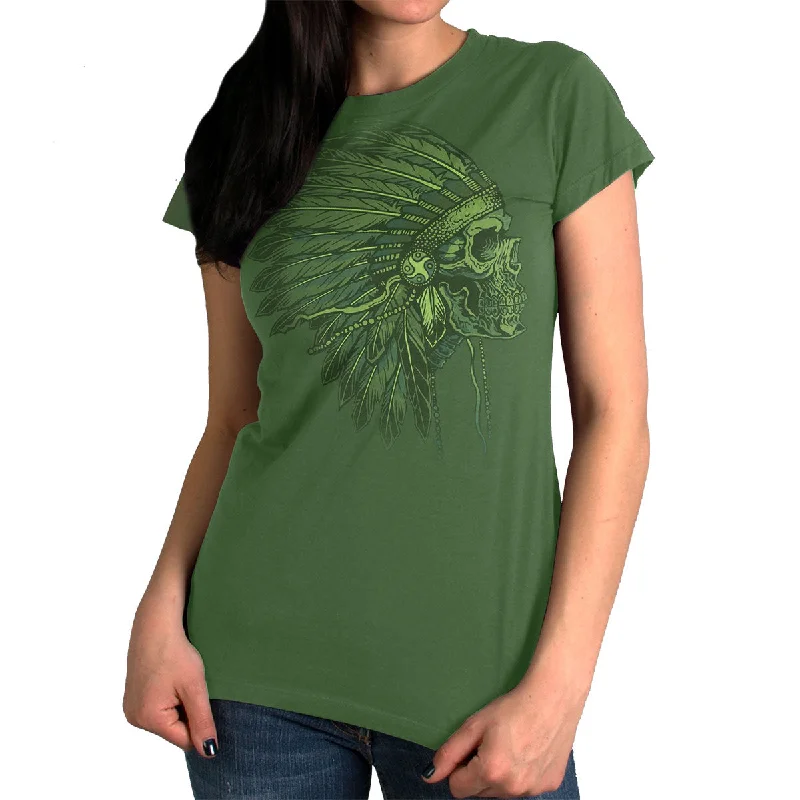 t-shirts women misty sage -t-shirts women misty sage -Hot Leathers GLC1543 Native American Headdress Ladies T-Shirt