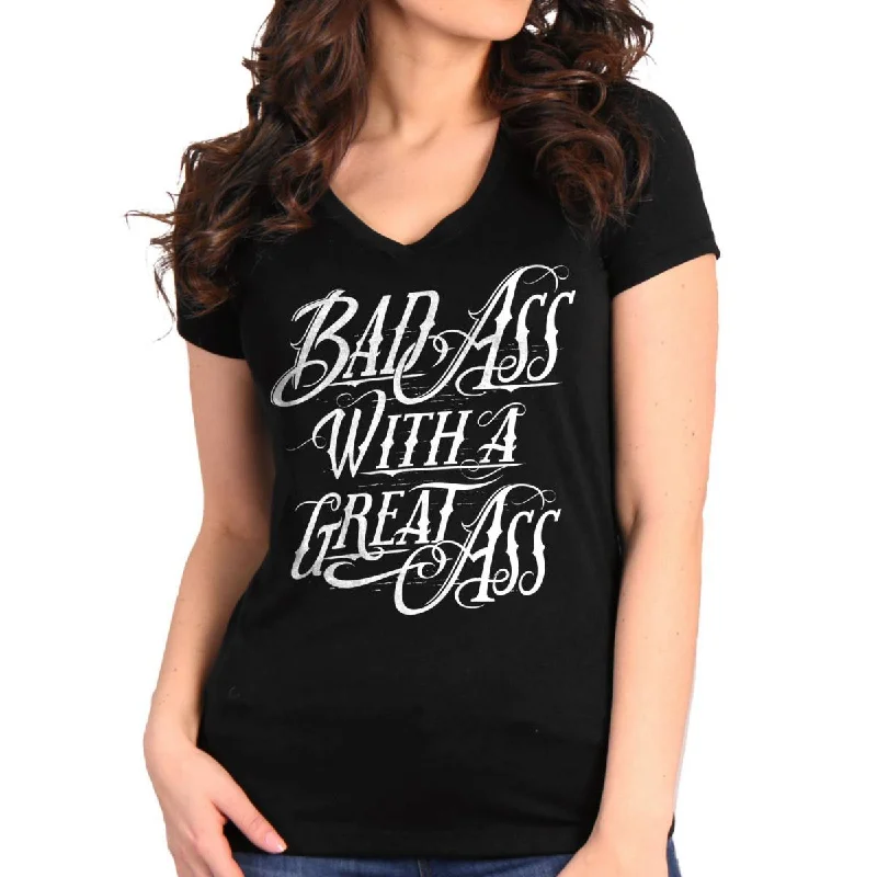 t-shirts women dusk sage -t-shirts women dusk sage -Hot Leathers GLC1589 Ladies Black Badass with A Great Ass V Burnout T-Shirt