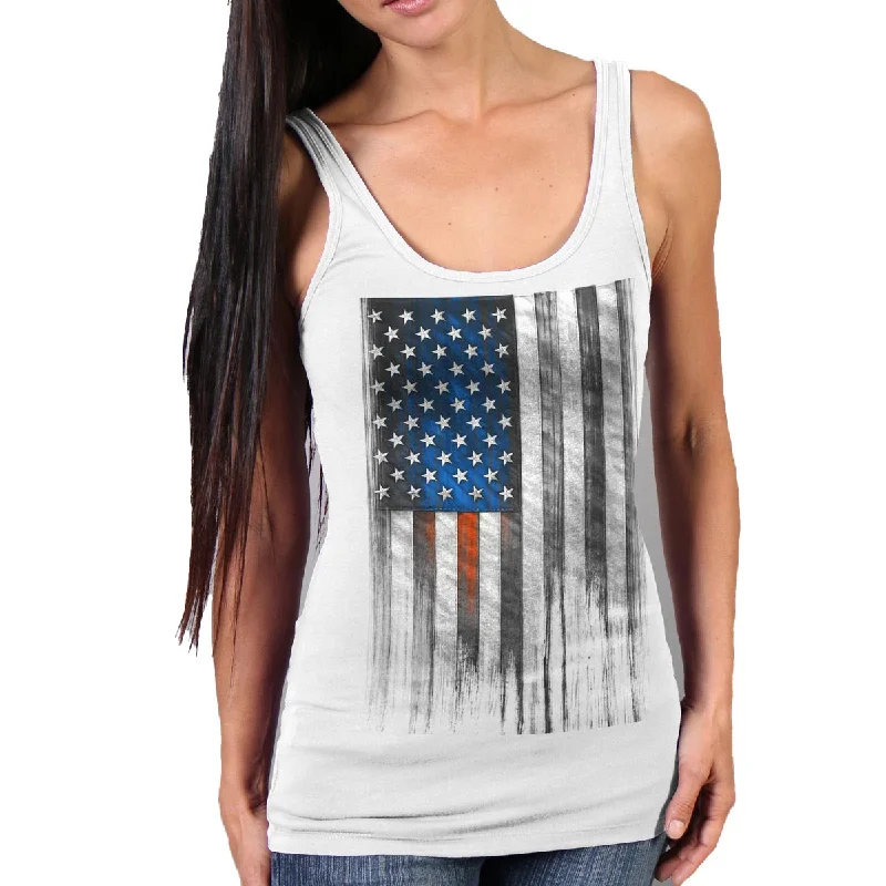 t-shirts with spliced hems -t-shirts with spliced hems -Hot Leathers GLC2482 Heartbeat Flag Ladies White Tank Top Shirt