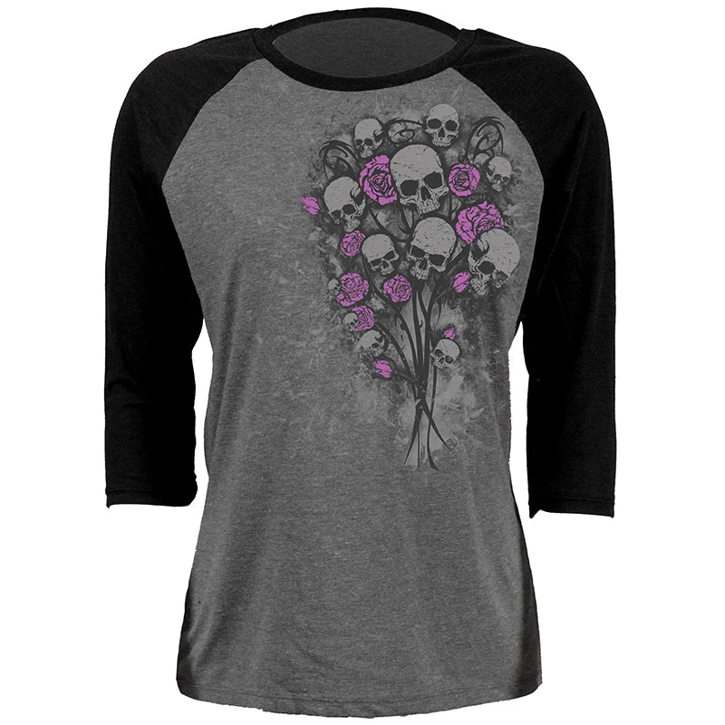 t-shirts kids starry prairie -t-shirts kids starry prairie -Hot Leathers GLC3529 Ladies Gray and Black Skull Bouquet Raglan 3/4 Sleeve Shirt