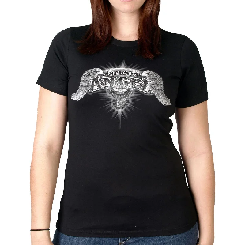 t-shirts with agate prints -t-shirts with agate prints -Hot Leathers GLD1040 Women's Asphalt Angel Double Sided Print Full Cut Black T-Shirt