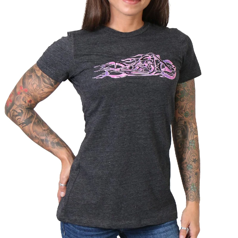 t-shirts with shell studs -t-shirts with shell studs -Hot Leathers GLR1215 Ladies Pink and Purple Fire Bobber Full Cut Motorcycle T-Shirt