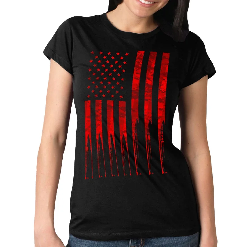 t-shirts women misty smoke -t-shirts women misty smoke -Hot Leathers GLR1498 'Flag and Bullets' Full Cut Ladies Black T-Shirt