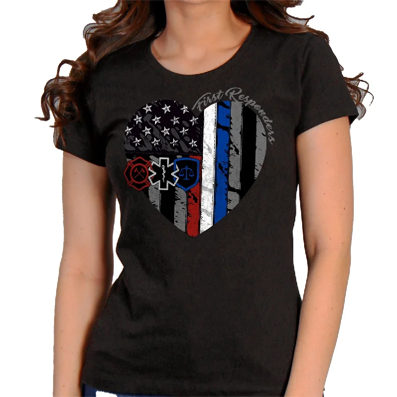 t-shirts women dusk smoke -t-shirts women dusk smoke -Hot Leathers GLR1517 Heart First Responders Ladies Black T-Shirt