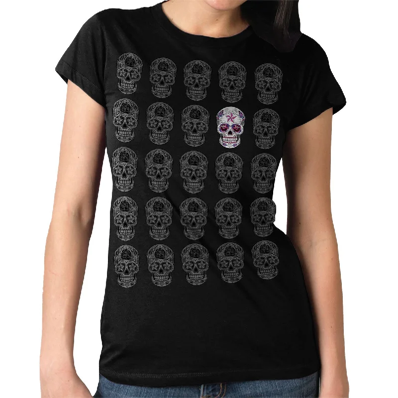 t-shirts with vented sides -t-shirts with vented sides -Hot Leathers GLR1519 Sugar Skull Pattern Ladies Full Cut Black T-Shirt