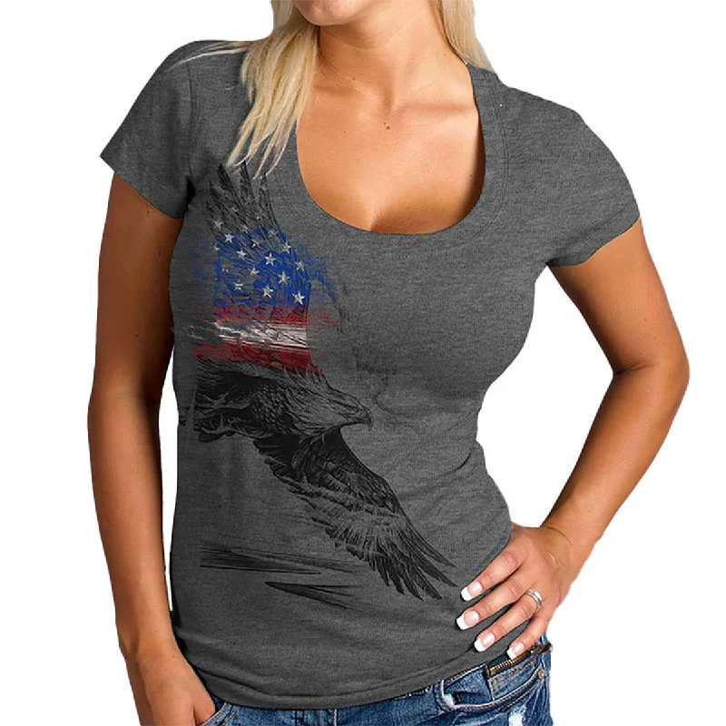 t-shirts with pearl studs -t-shirts with pearl studs -Hot Leathers GLR1529 Ladies Pencil Eagle Patriotic Short Sleeve Heather Dark Gray T-Shirt