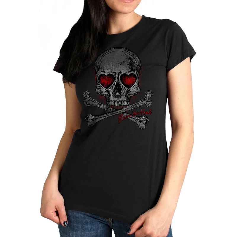 t-shirts with spliced hems -t-shirts with spliced hems -Hot Leathers GLR1555 Ladies Black Heart Eyes Skull T-Shirt