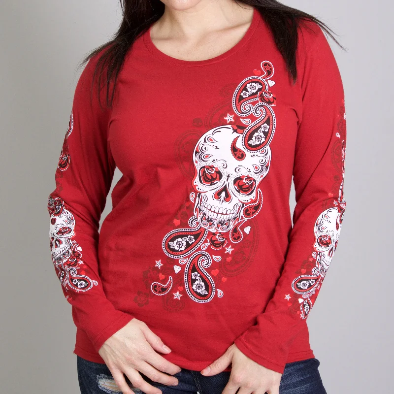 t-shirts teens cosmic sage -t-shirts teens cosmic sage -Hot Leathers GLR3409 Indy Red 'Sugar Paisley' Ladies Long Sleeve Shirt